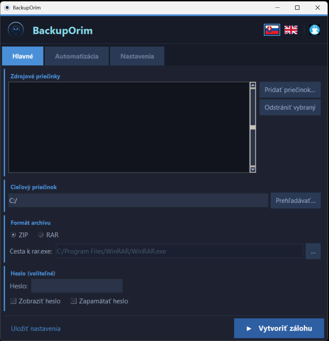 BackupOrim — UI